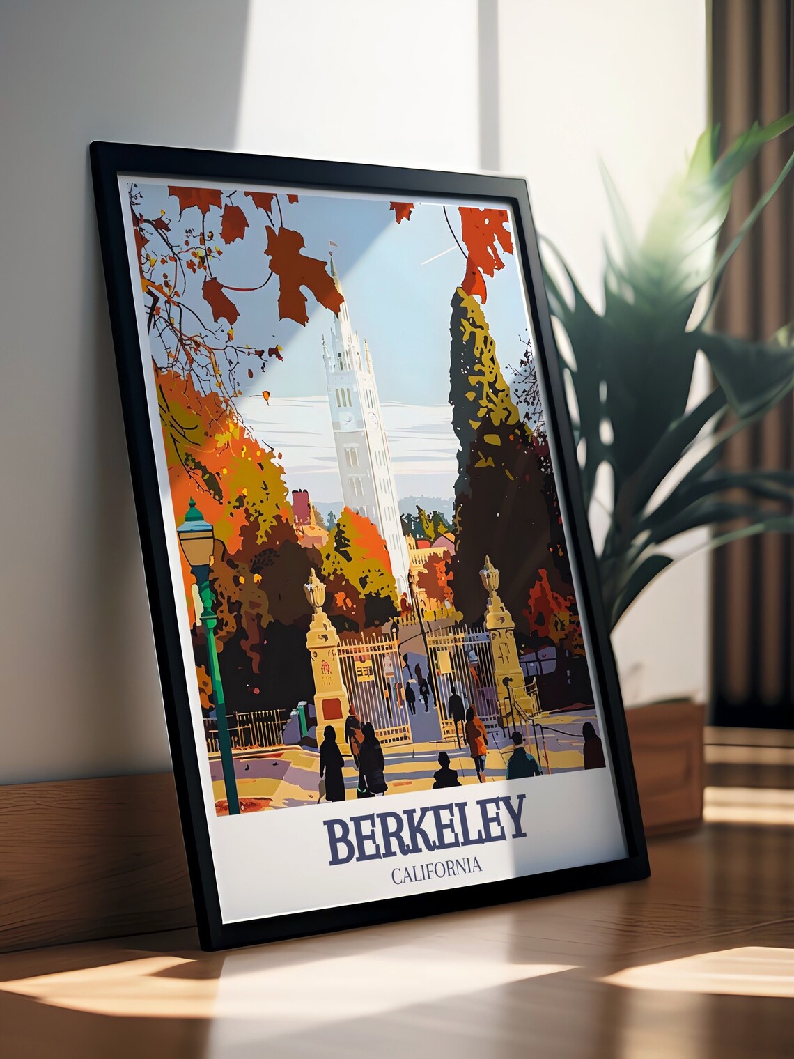 Berkeley Campanile Autumn Leaves at Sather Gate College Travel Poster - Image 3