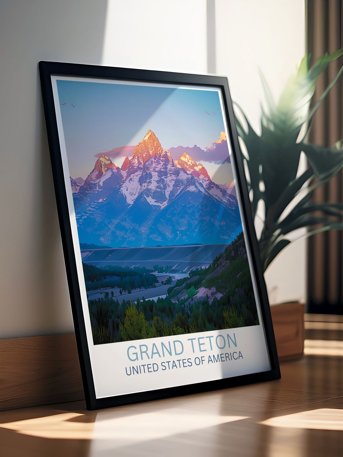 Grand Teton Sunset Alpenglow Peaks Valley Evening Travel Poster - Image 3