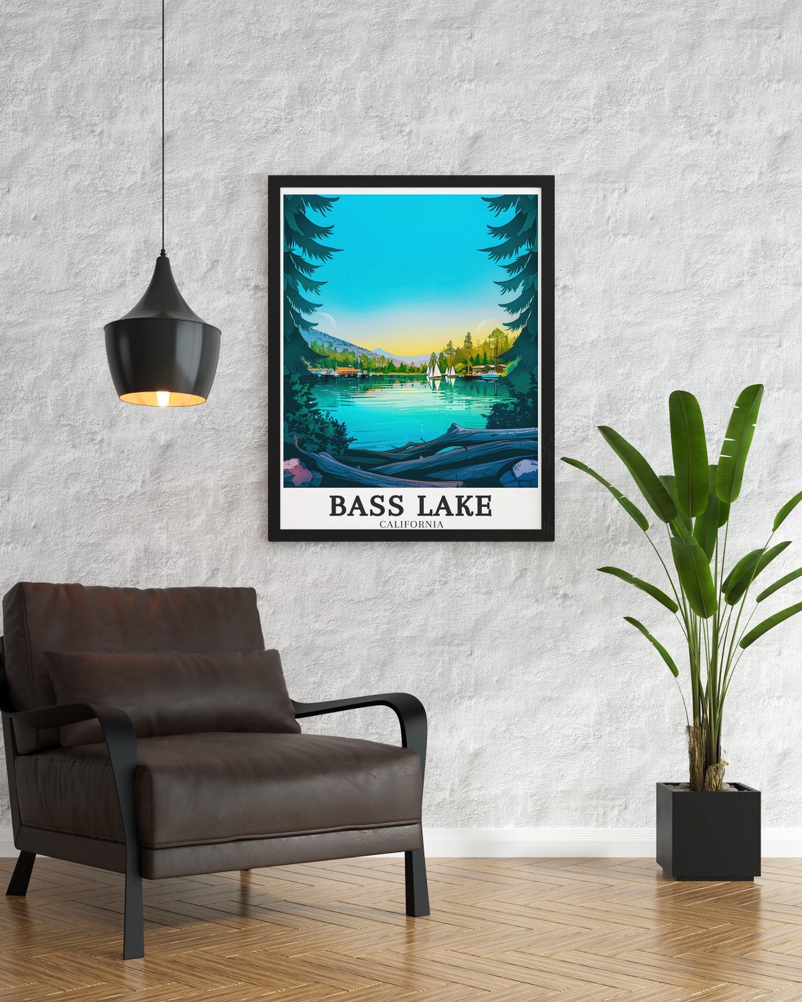 Bass Lake Travel Print The Pines Resort Sierra Nevada Mountains Poster Sierra Nevada Mountains Art Bass Lake Travel Poster - Image 2