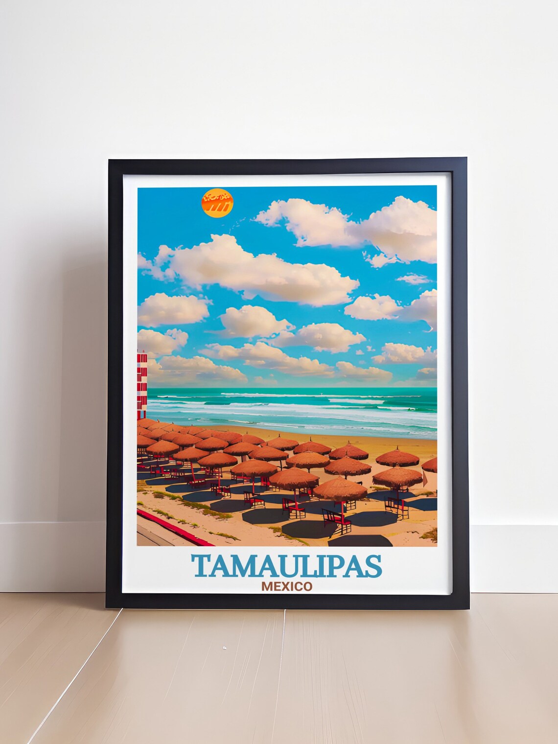 Tamaulipas Mexico Beach Palapa Umbrellas Turquoise Ocean Travel Poster - Image 4