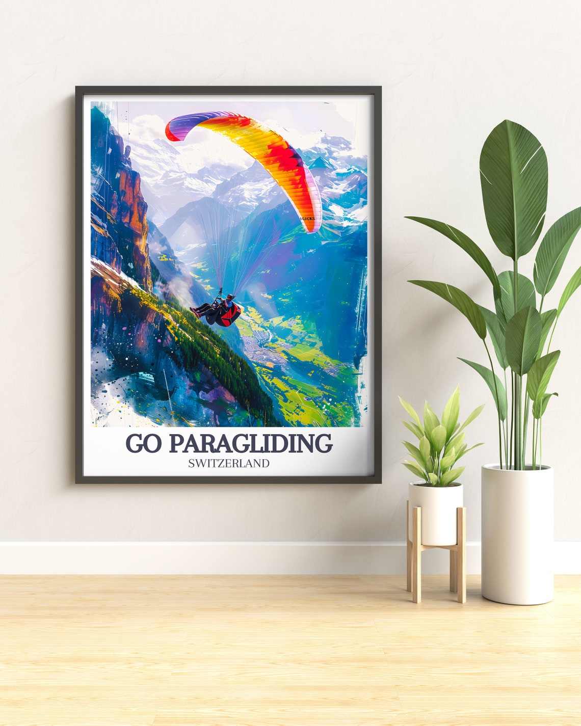 Go Paragliding Switzerland Alpine Valley Soaring Flight Art Poster - Image 2