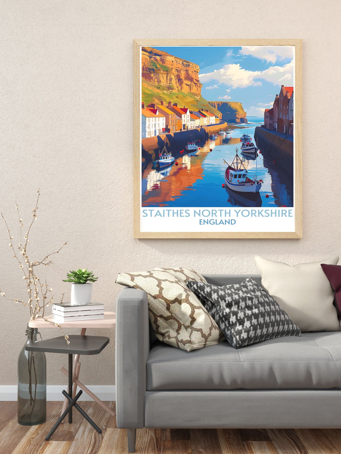 Staithes North Yorkshire Harbor Walls Golden Cliffs Travel Poster - Image 2