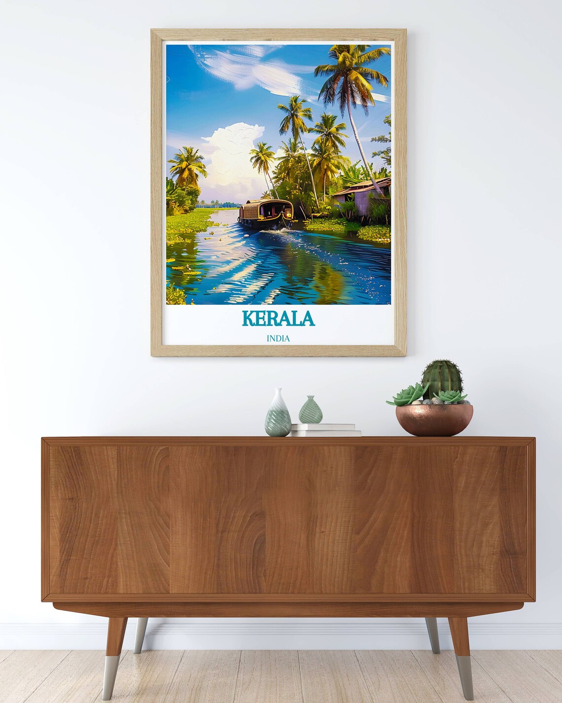 Kerala Backwaters Houseboat Tropical Palms Travel Poster India - Image 2
