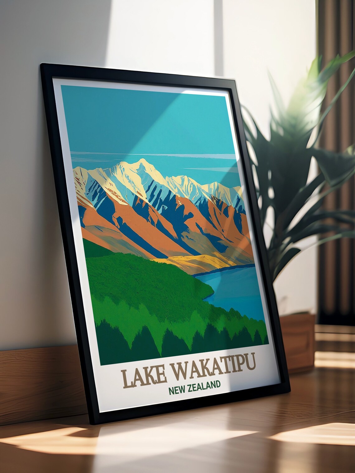 Lake Wakatipu New Zealand Snow Capped Mountain Peaks Travel Poster - Image 3