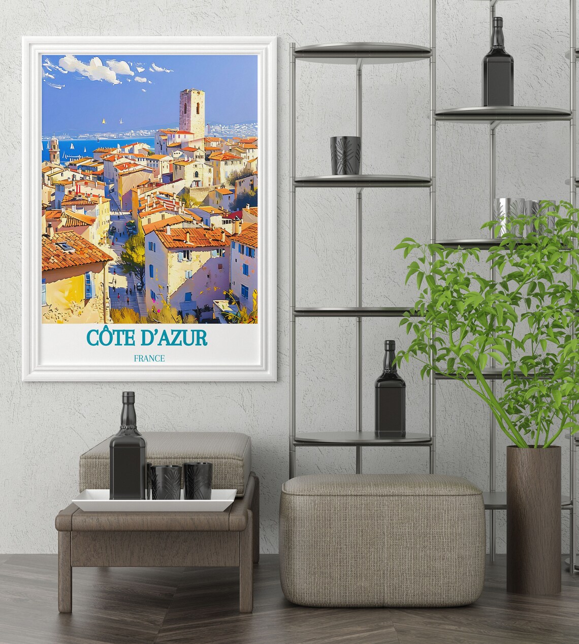 Cote d'Azur France Old Town Clock Tower Sea View Travel Poster - Image 4