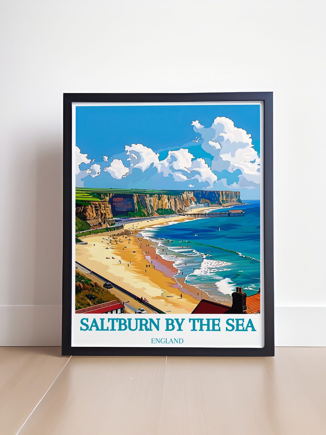 Saltburn By The Sea Sandy Beach Cliffs And Pier Aerial View Poster - Image 4