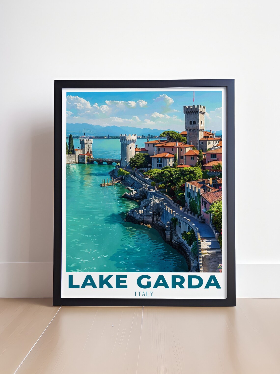 Lake Garda Italy Lakeside Town Medieval Castle Towers View Poster - Image 4