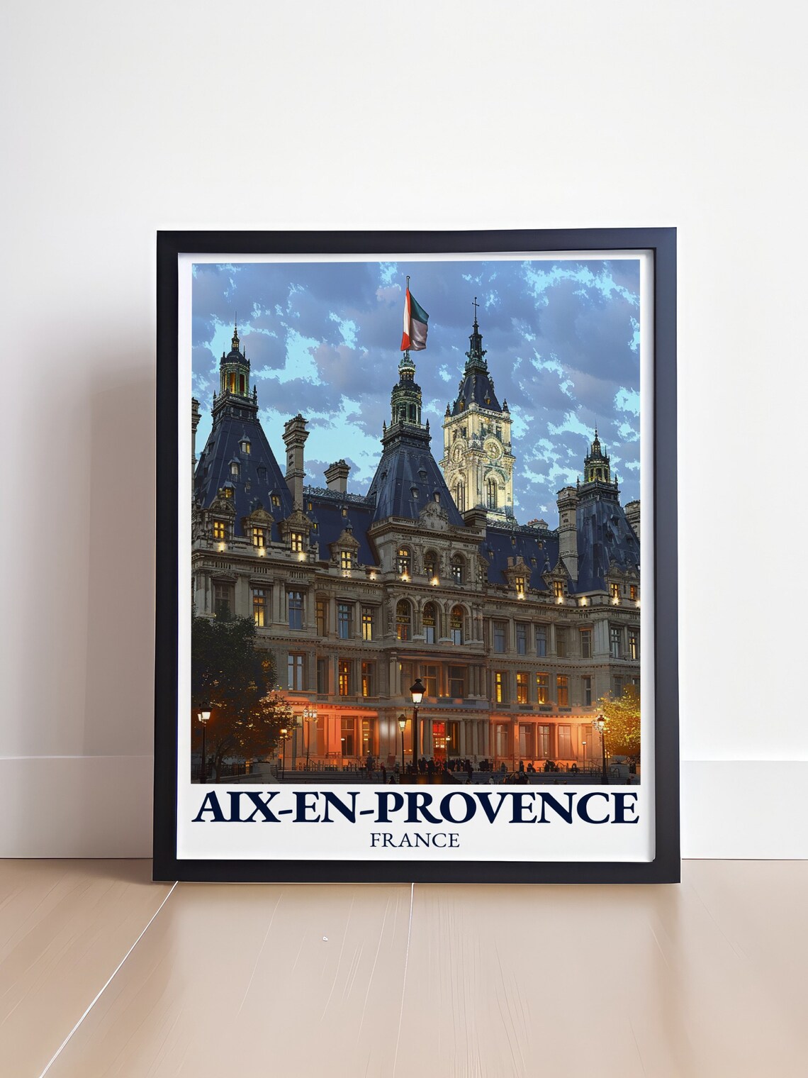 Aix-en-Provence Hotel de Ville Evening Illuminated Travel Poster - Image 4