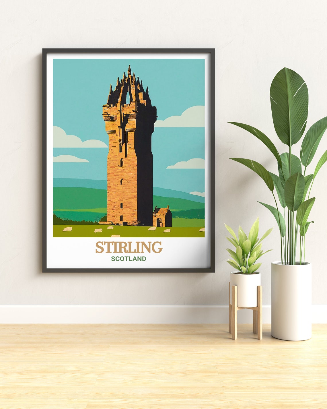 Stirling Scotland National Wallace Monument Tower Illustration Poster - Image 2