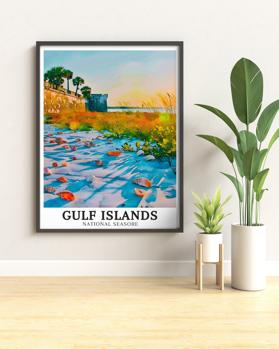 Gulf Islands National Seashore Sunset Shell Beach Fort Travel Poster - Image 2
