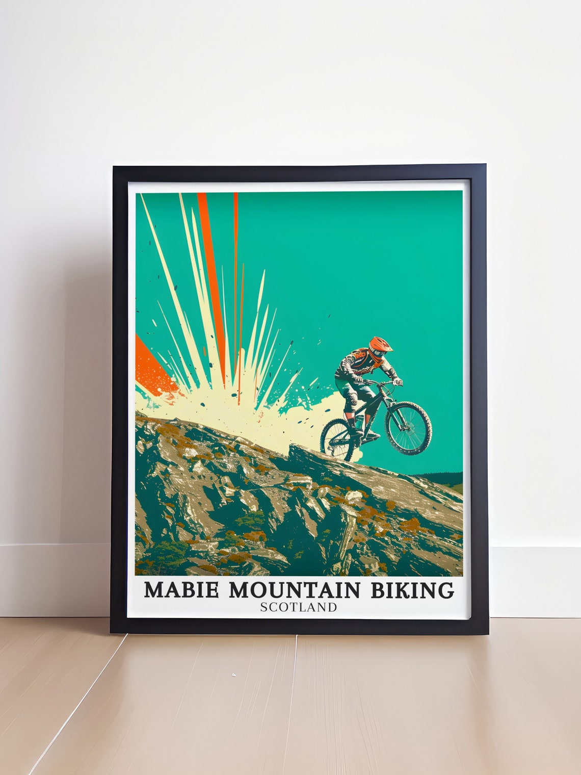 Mabie Mountain Biking Scotland Cliff Drop Jump Teal Sky Poster - Image 4