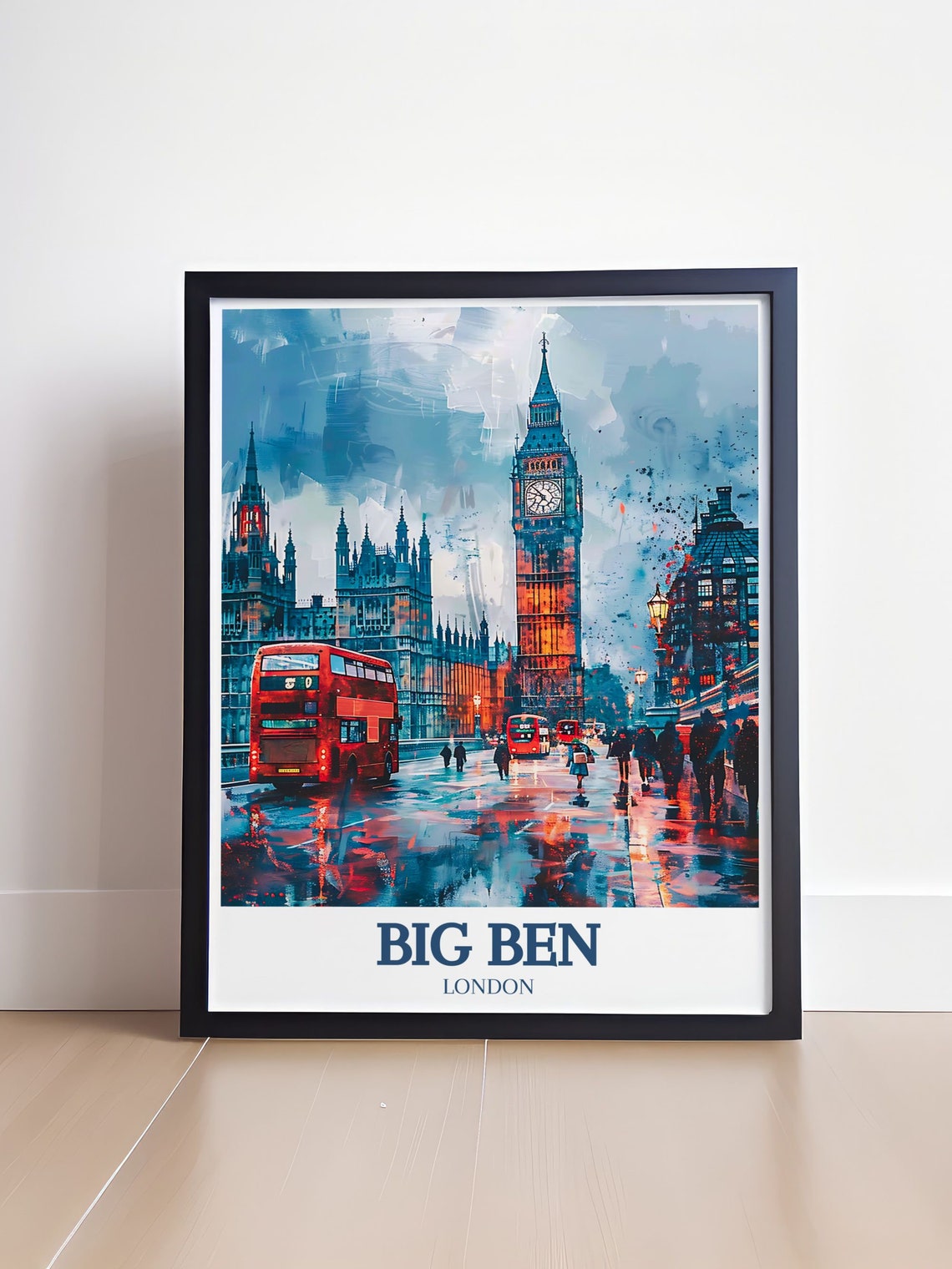 Big Ben London Rainy Street Red Double Decker Bus City Poster - Image 4