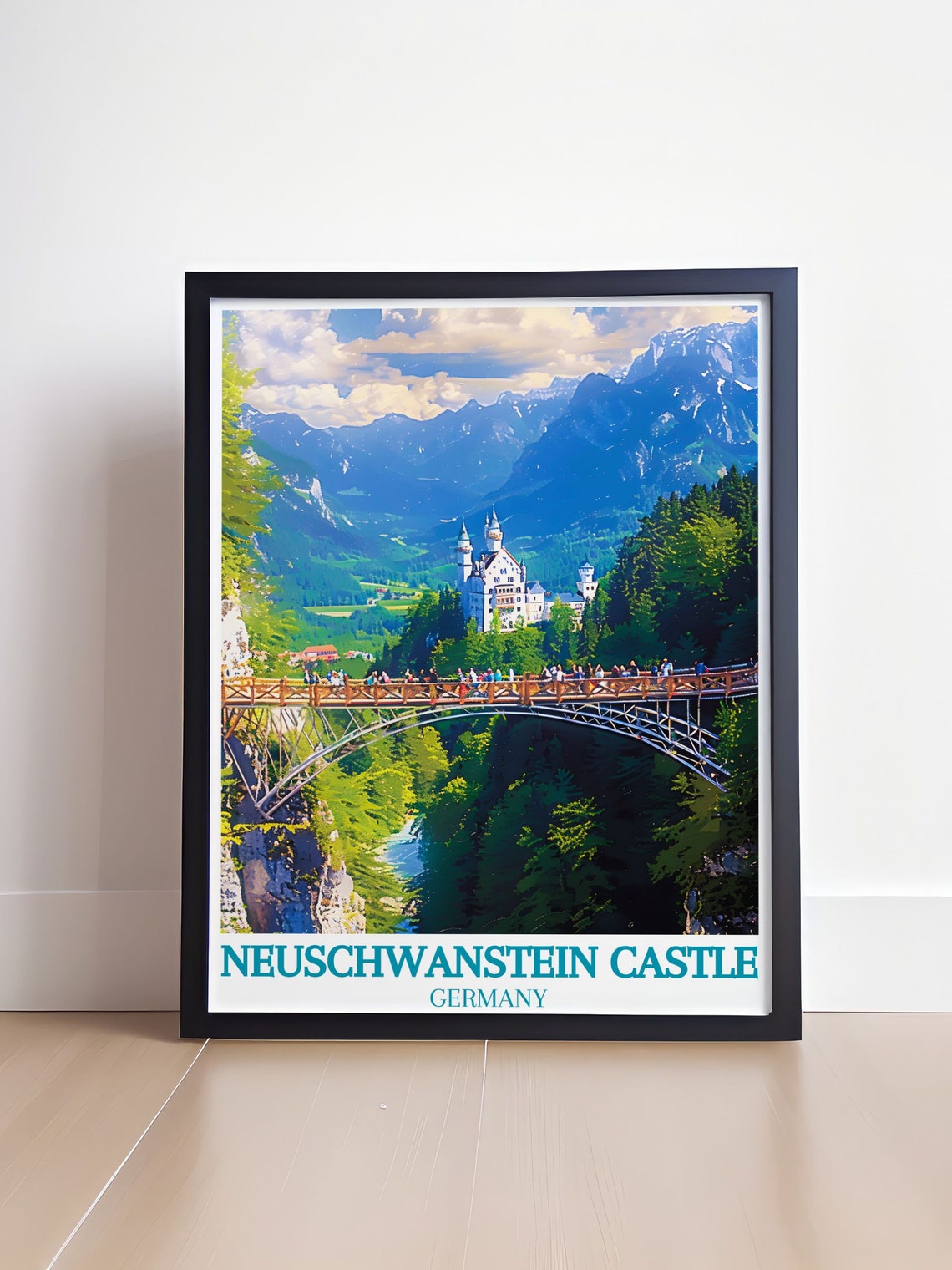 Neuschwanstein Castle View from Marienbrucke Bridge Travel Poster - Image 4