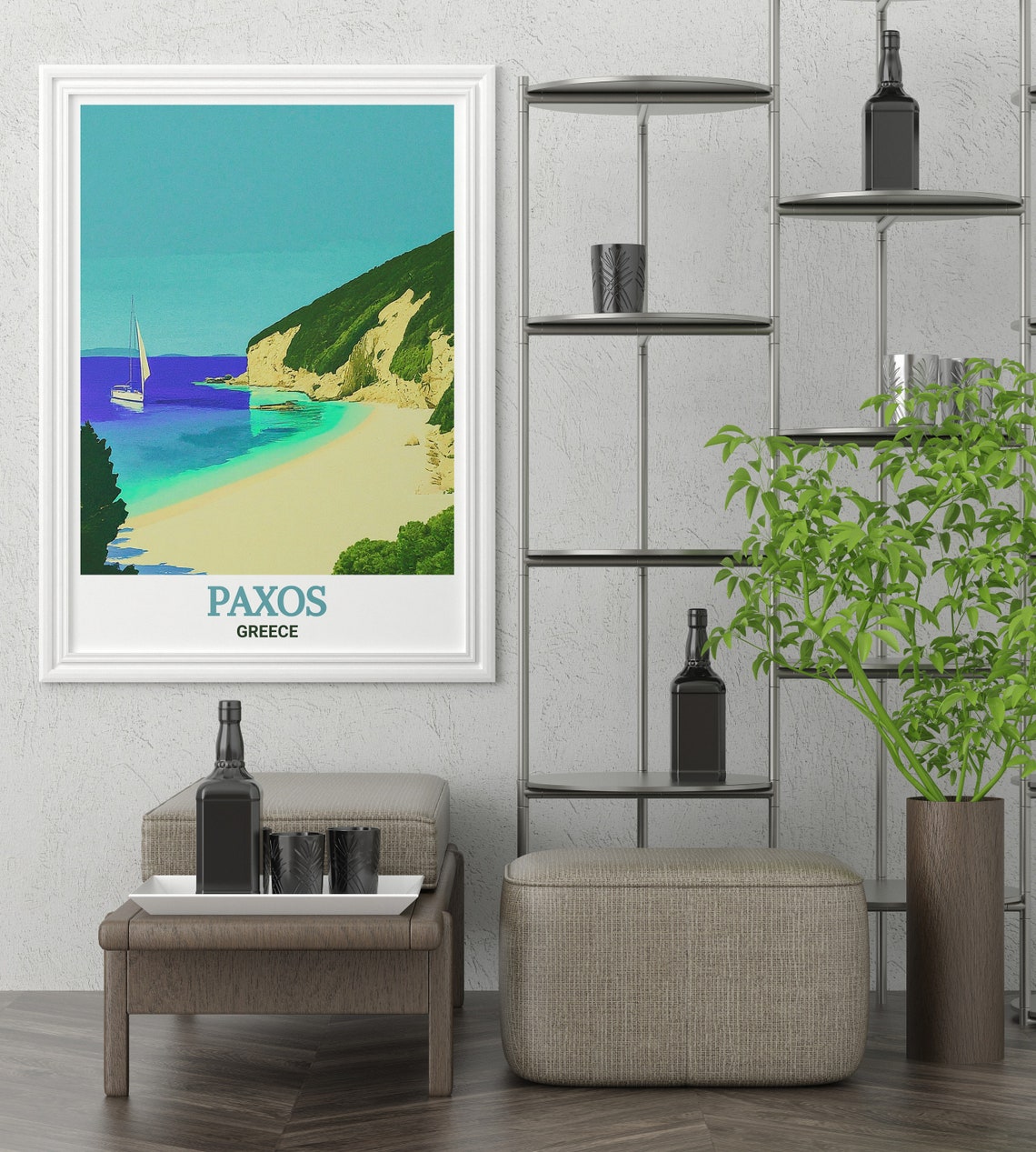 Paxos Greece Erimitis Beach Sailboat White Cliffs Turquoise Poster - Image 2