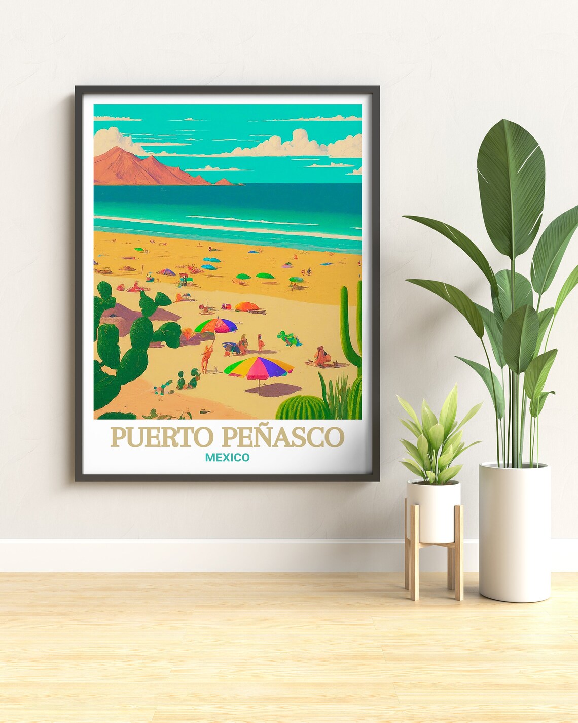Puerto Penasco Mexico Sunny Beach Umbrellas Desert Coast Travel Poster - Image 2