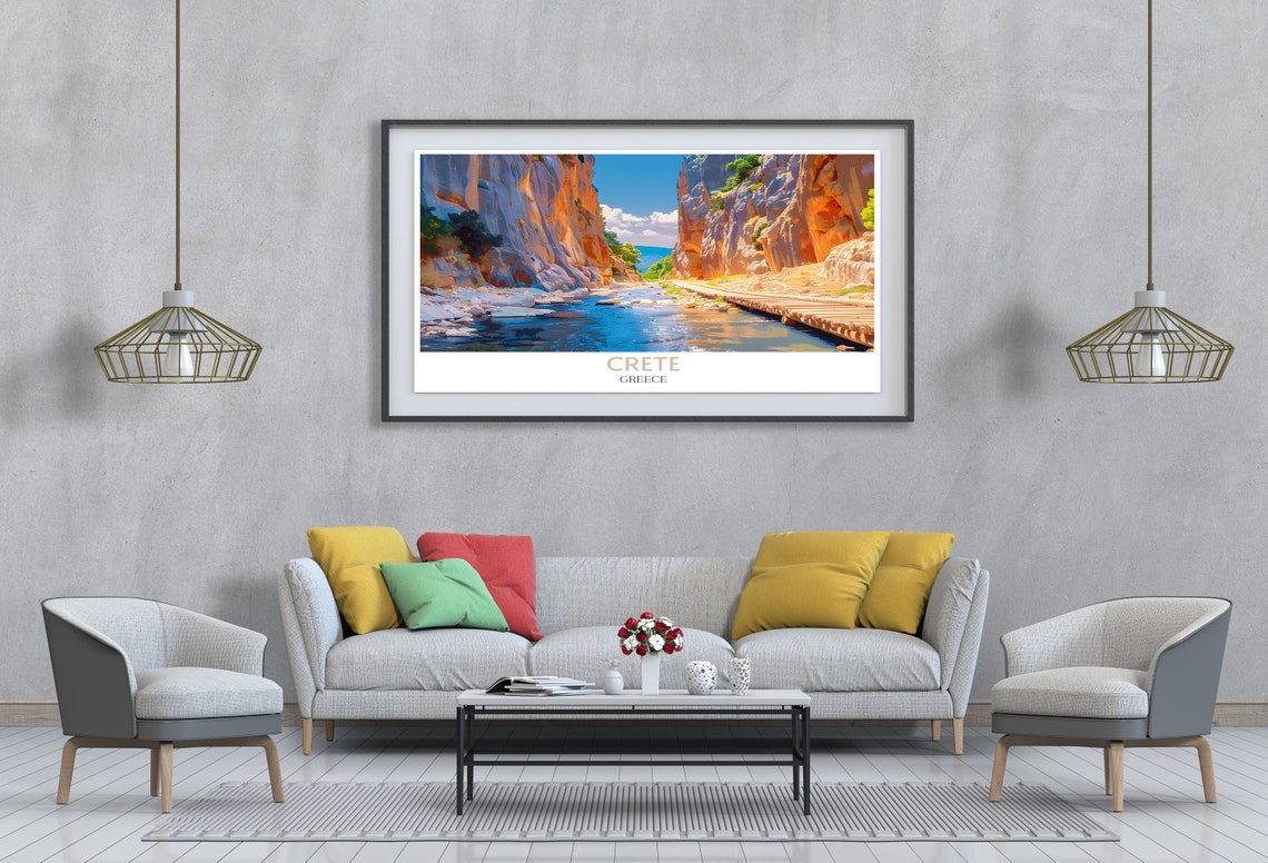 Crete River Gorge Golden Canyon Cliffs Greece Landscape Poster - Image 3