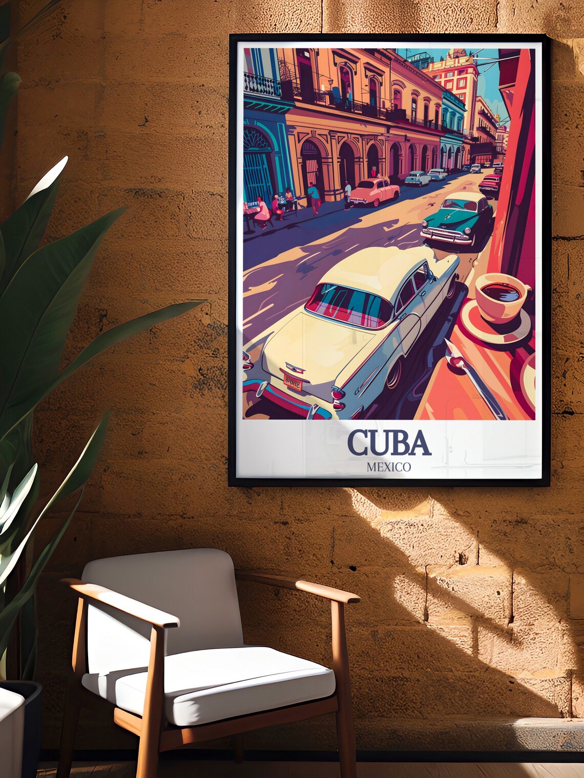 Mexico Cuba Classic Cars Colonial Street Vintage Travel Poster - Image 3