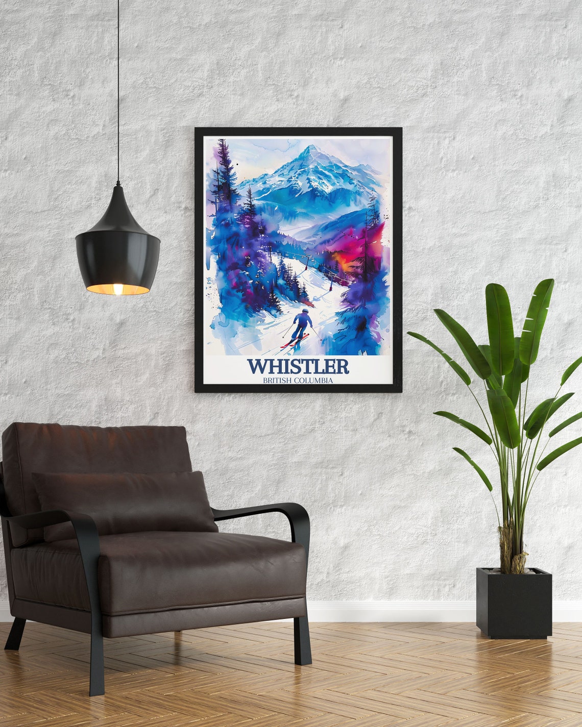 Whistler British Columbia Watercolor Ski Mountain Scene Poster - Image 3