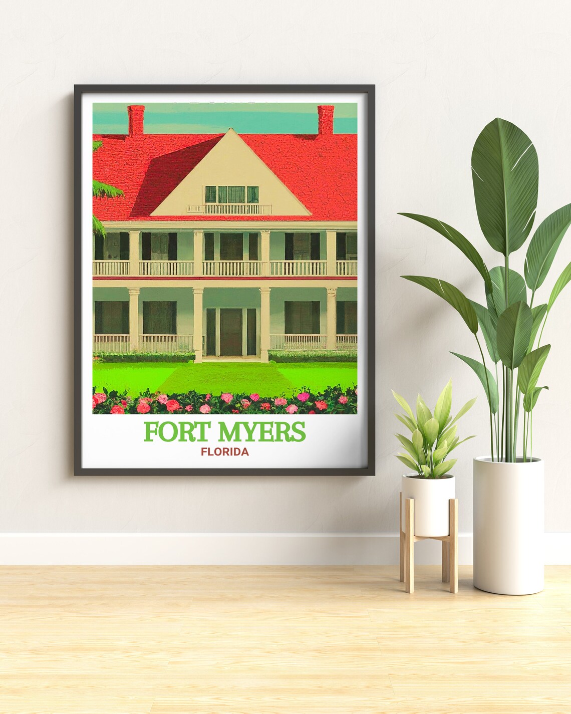 Fort Myers Florida Heritage Estate Red Roof Mansion Travel Poster - Image 2