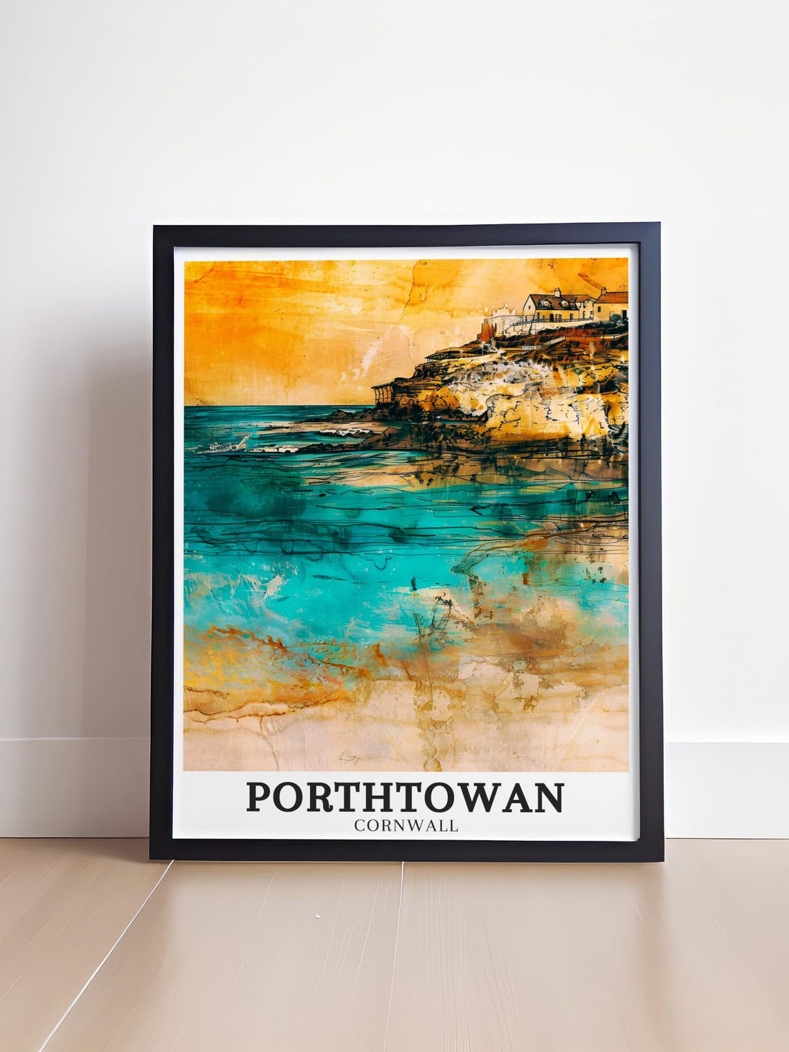 Porthtowan Cornwall Sunset Cliffside Beach Scene Travel Poster - Image 4