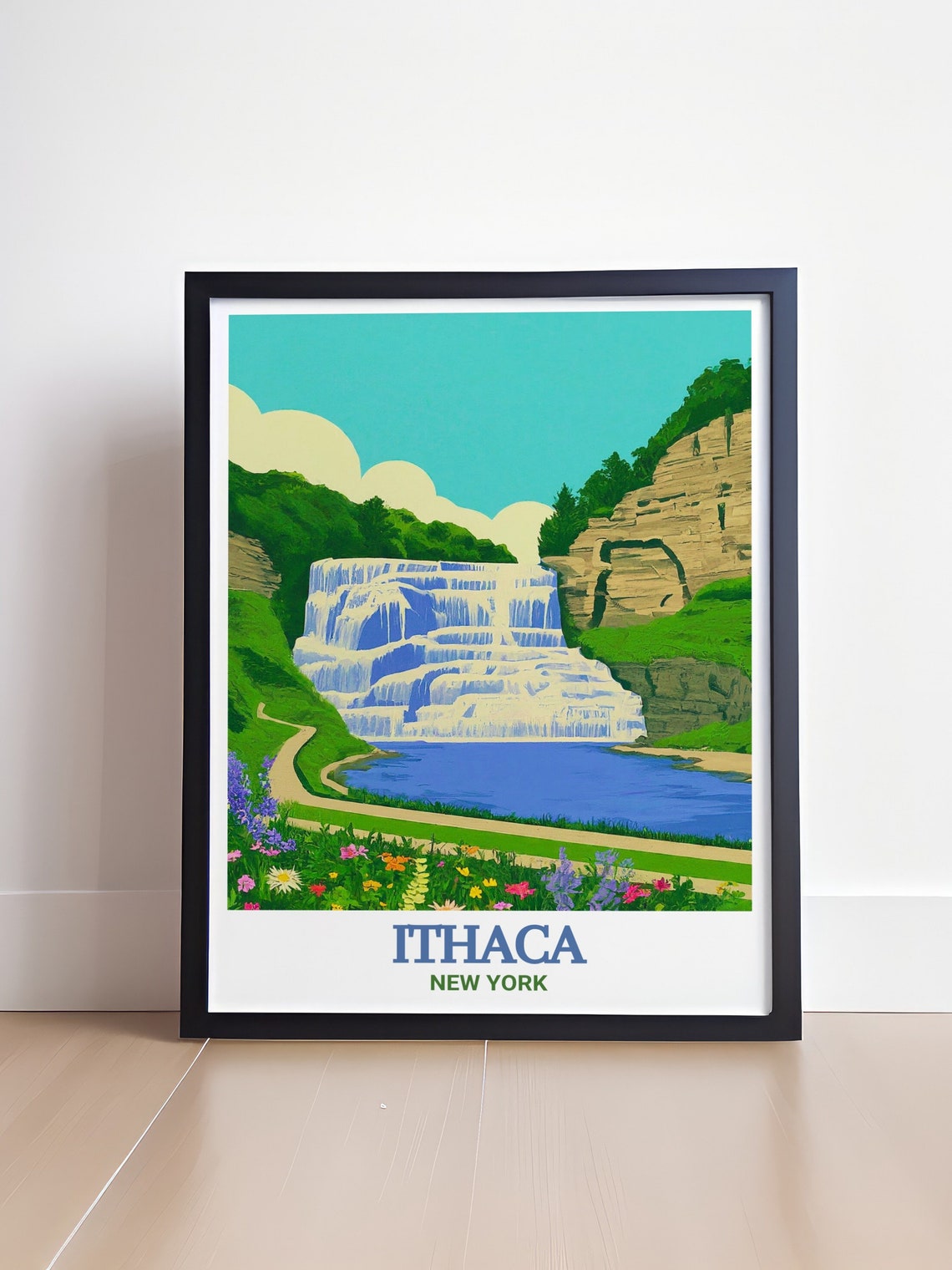 Ithaca Falls Cascading Waterfall Retro New York Nature Poster - Image 4