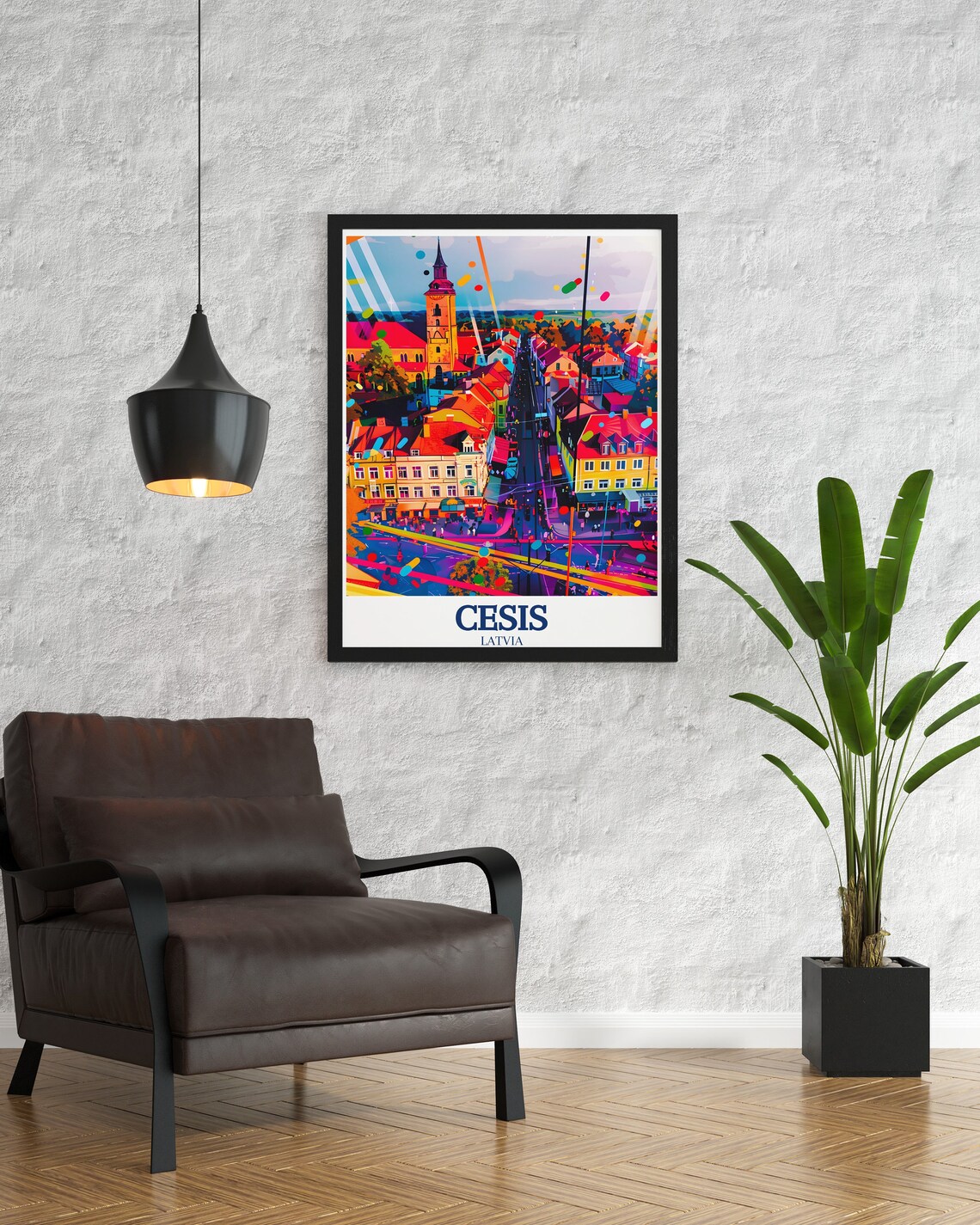 Cesis Latvia Old Town St Johns Church Tower Pop Art Travel Poster - Image 3