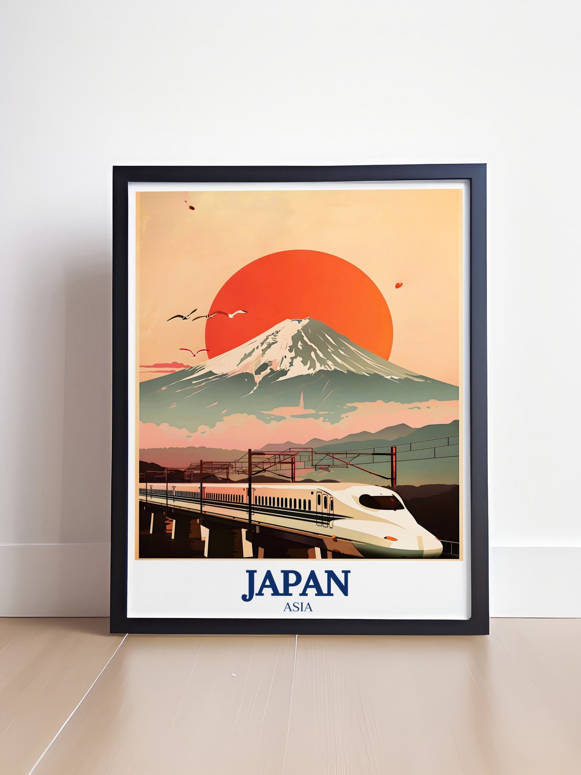 Japan Mount Fuji Red Sun Bullet Train On Bridge Travel Poster - Image 4