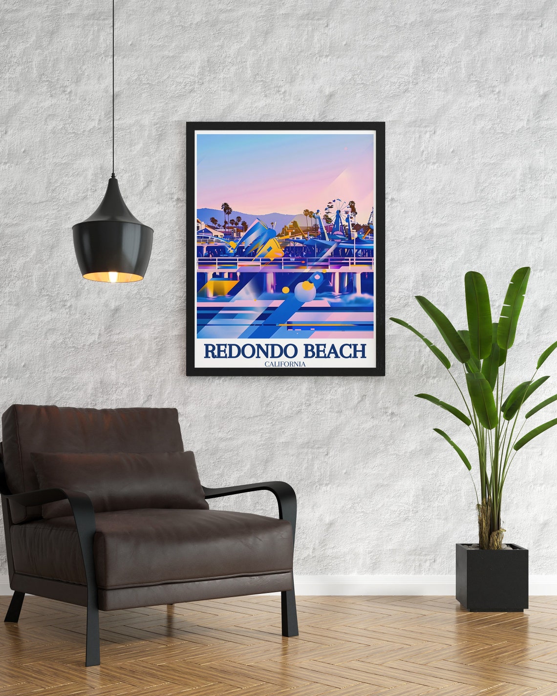 Redondo Beach California Sunset Pier Amusement Park Scene Poster - Image 3