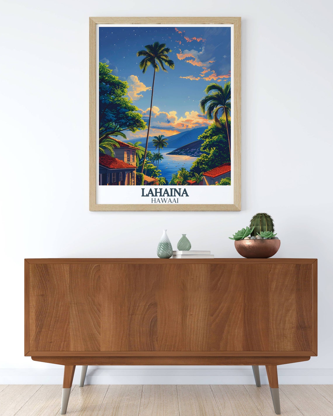 Lahaina Hawaii Tropical Sunset Bay Coast Palms Starry Night Poster - Image 3