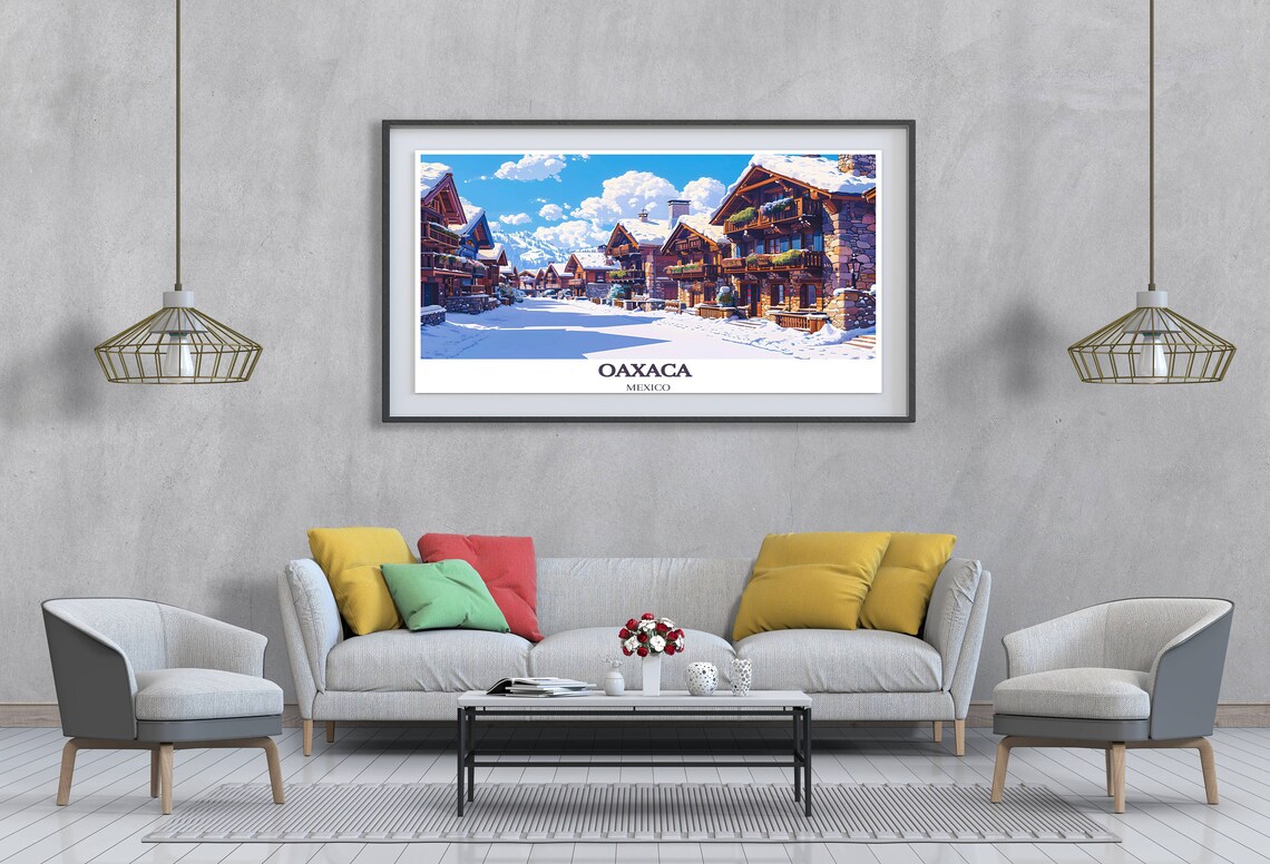 Oaxaca Mexico Snowy Alpine Street Scene Winter Travel Poster - Image 4
