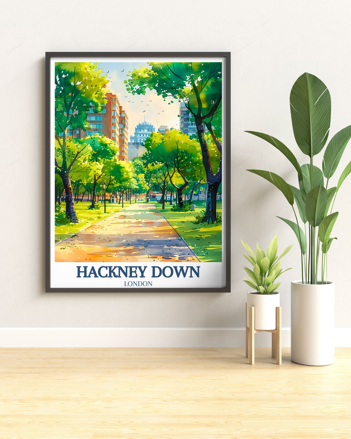 Hackney Downs London Sunlit Park Path Dappled Light Watercolor Poster - Image 3