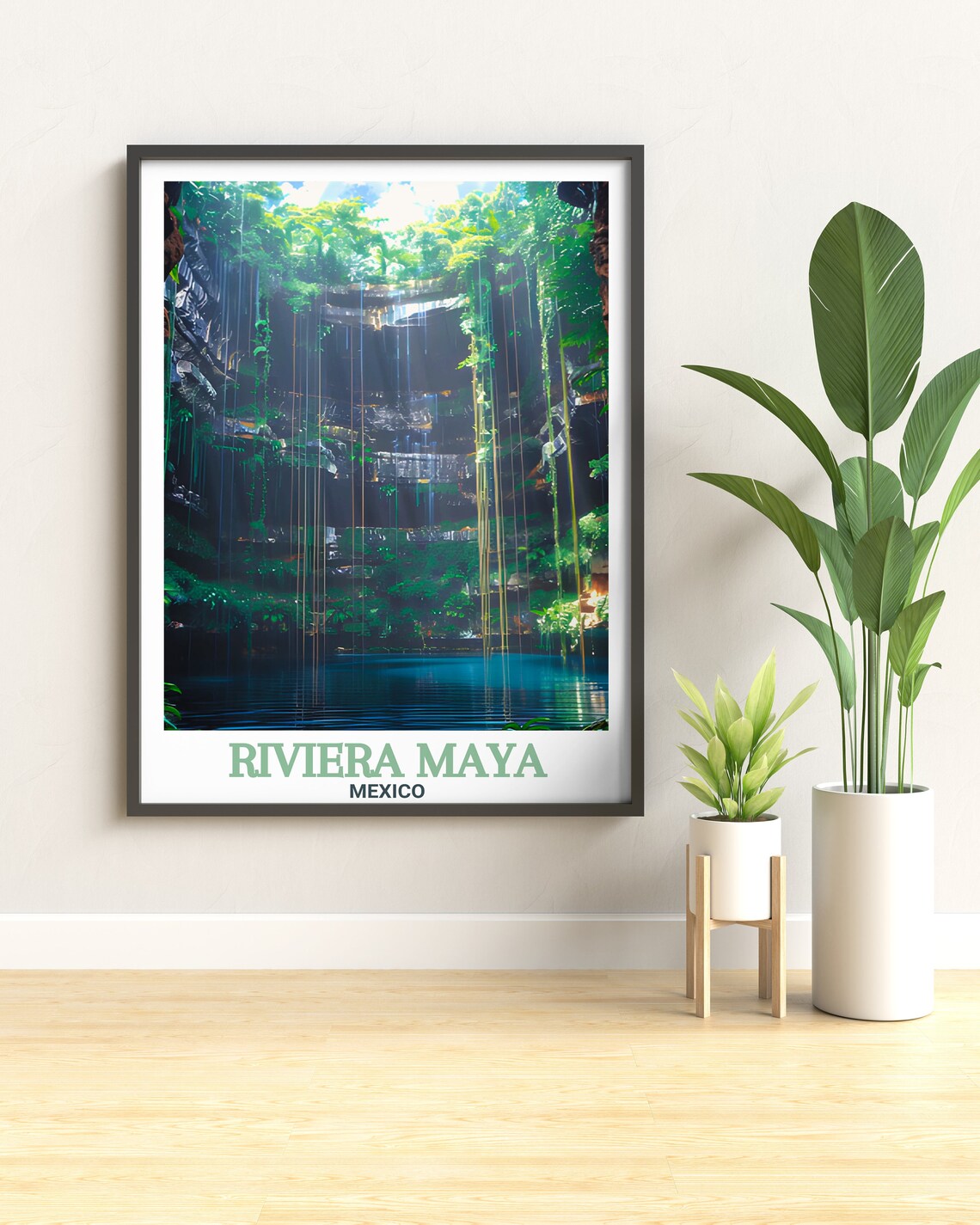 Riviera Maya Cenote Jungle Sinkhole Sunbeam Mexico Travel Poster - Image 2