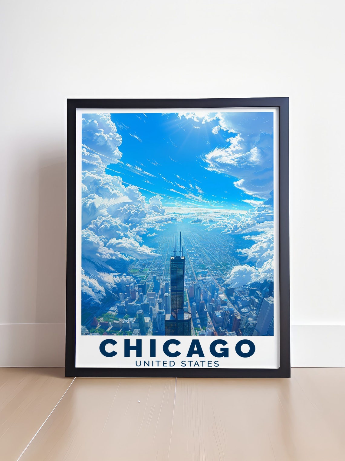 Chicago Willis Tower Above Clouds United States Travel Art Poster - Image 4