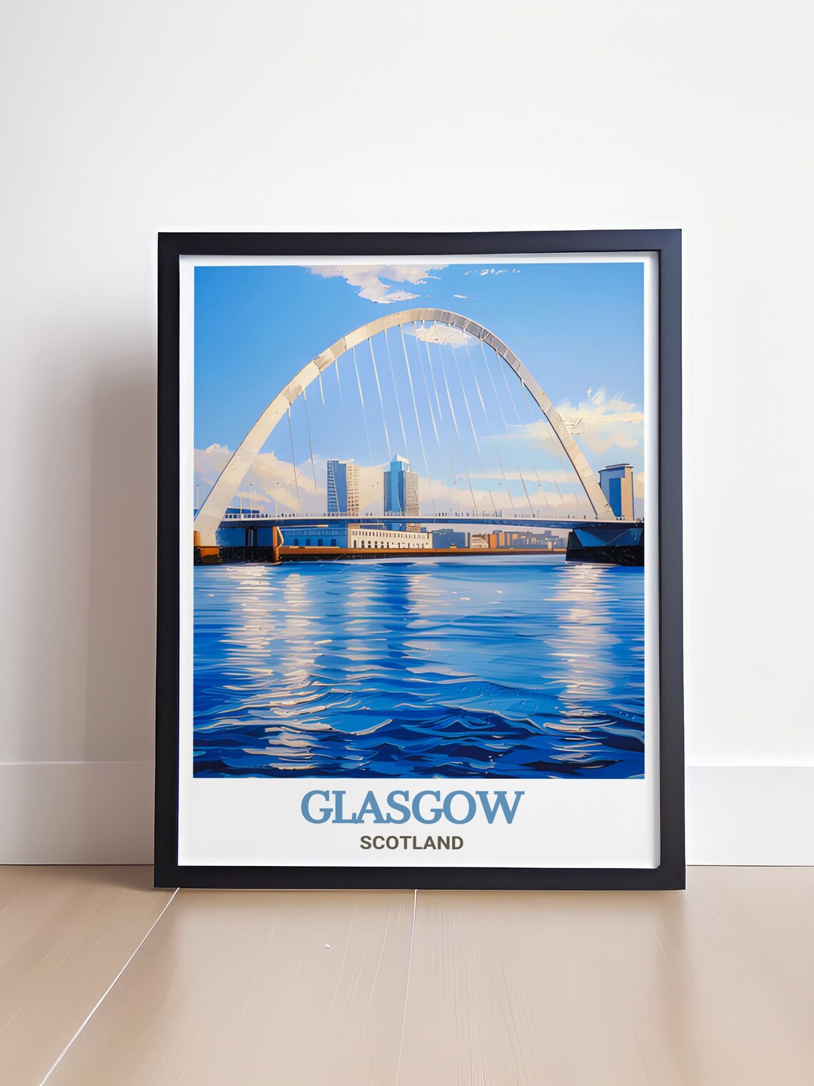 Glasgow Scotland Clyde Arc Bridge Over Sparkling Blue Water Poster - Image 4