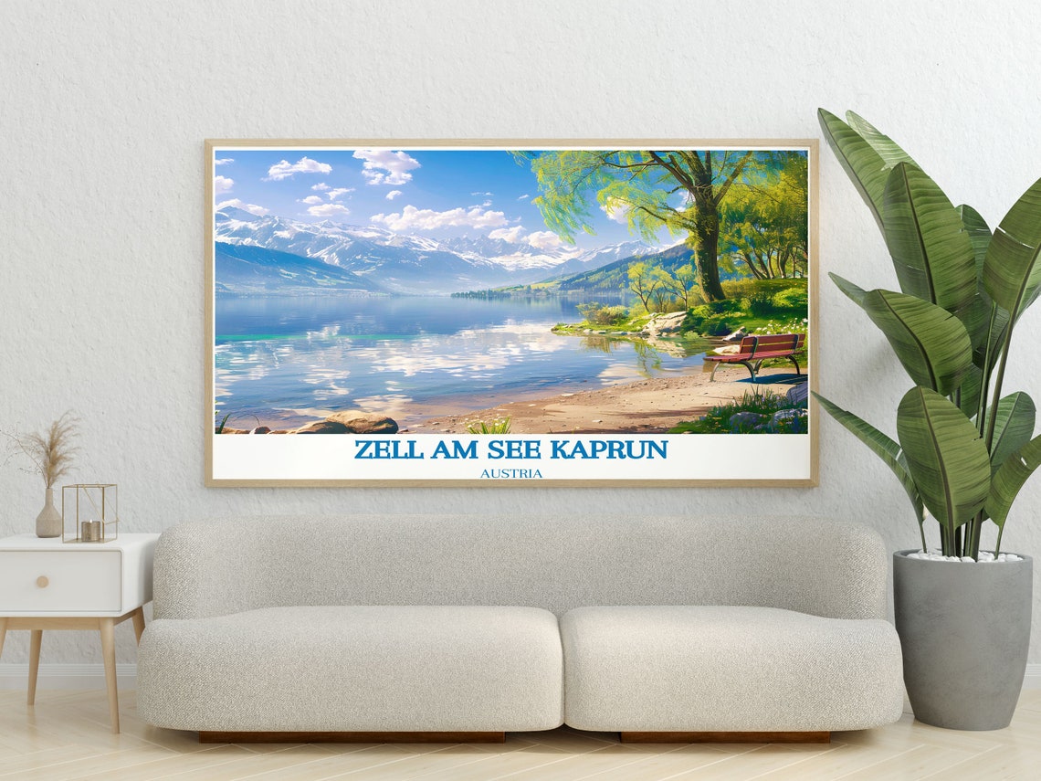 Zell Am See Kaprun Red Bench Lakeside Willow Lake View Austria Poster - Image 2