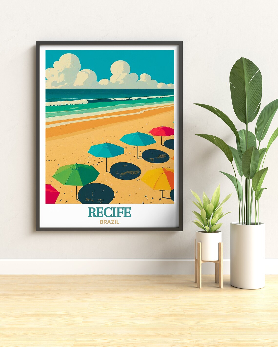 Recife Brazil Boa Viagem Beach Umbrellas Ocean Shore Travel Poster - Image 2