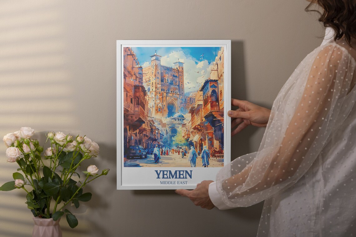 Yemen Old Sanaa Bab Al Yaman Bustling Street Scene Middle East Poster - Image 3