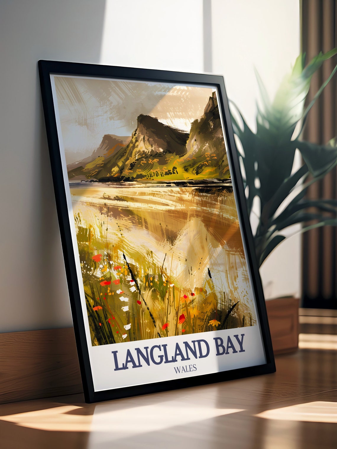 Langland Bay Wales Three Cliffs Bay Golden Coast Travel Poster - Image 3