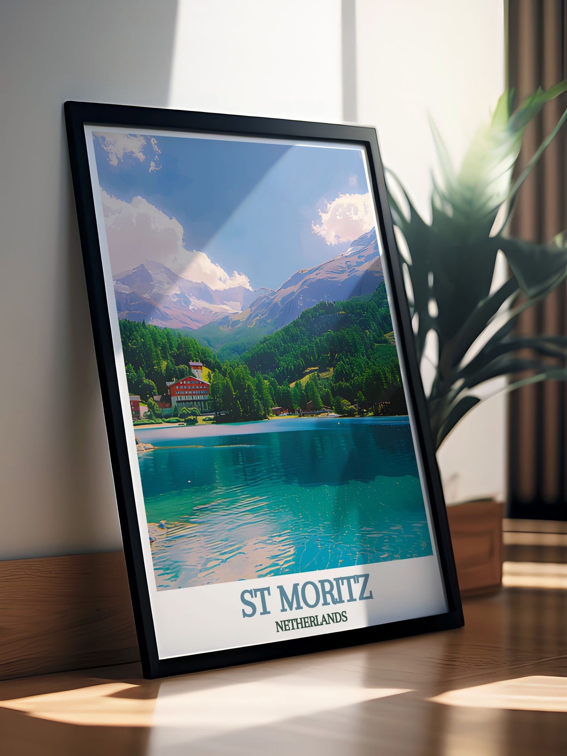 Lake St Moritz Turquoise Alpine Water Mountain View Travel Poster - Image 3