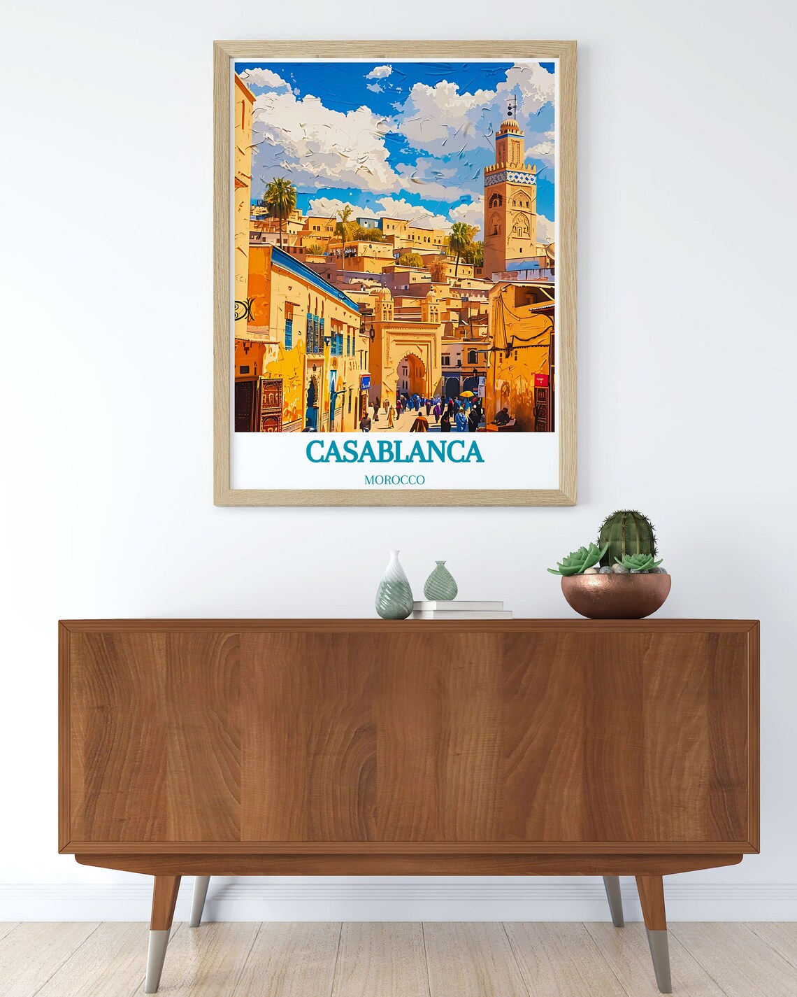 Casablanca Morocco Golden Medina Minaret Scene Sunset Travel Poster - Image 2