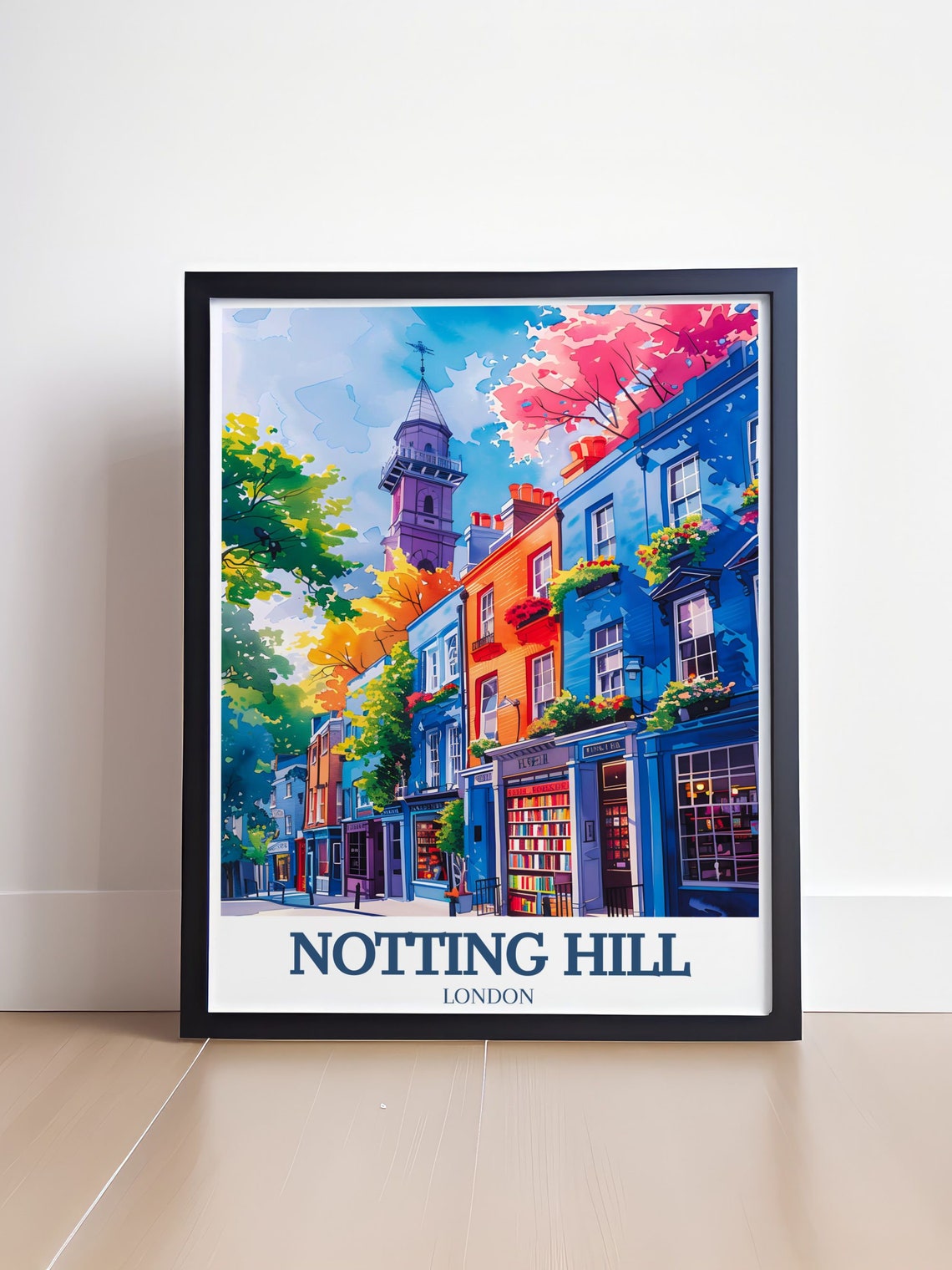 Notting Hill Travel Poster Notting Hill Bookshop And St Peters Church Posters London Travel Art Notting Hill Decor - Image 4