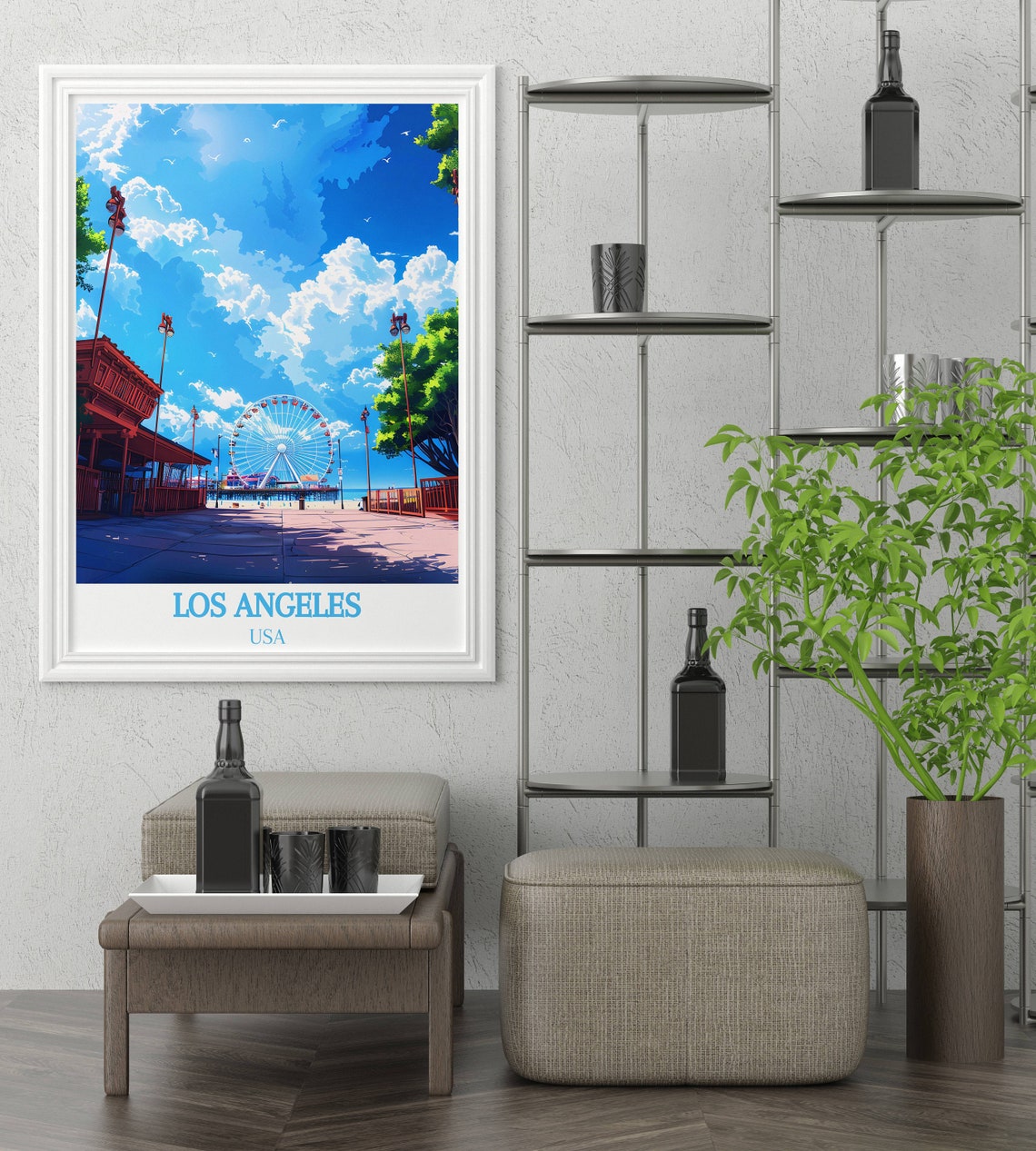 Los Angeles USA Santa Monica Pier Ferris Wheel Boardwalk Poster - Image 3