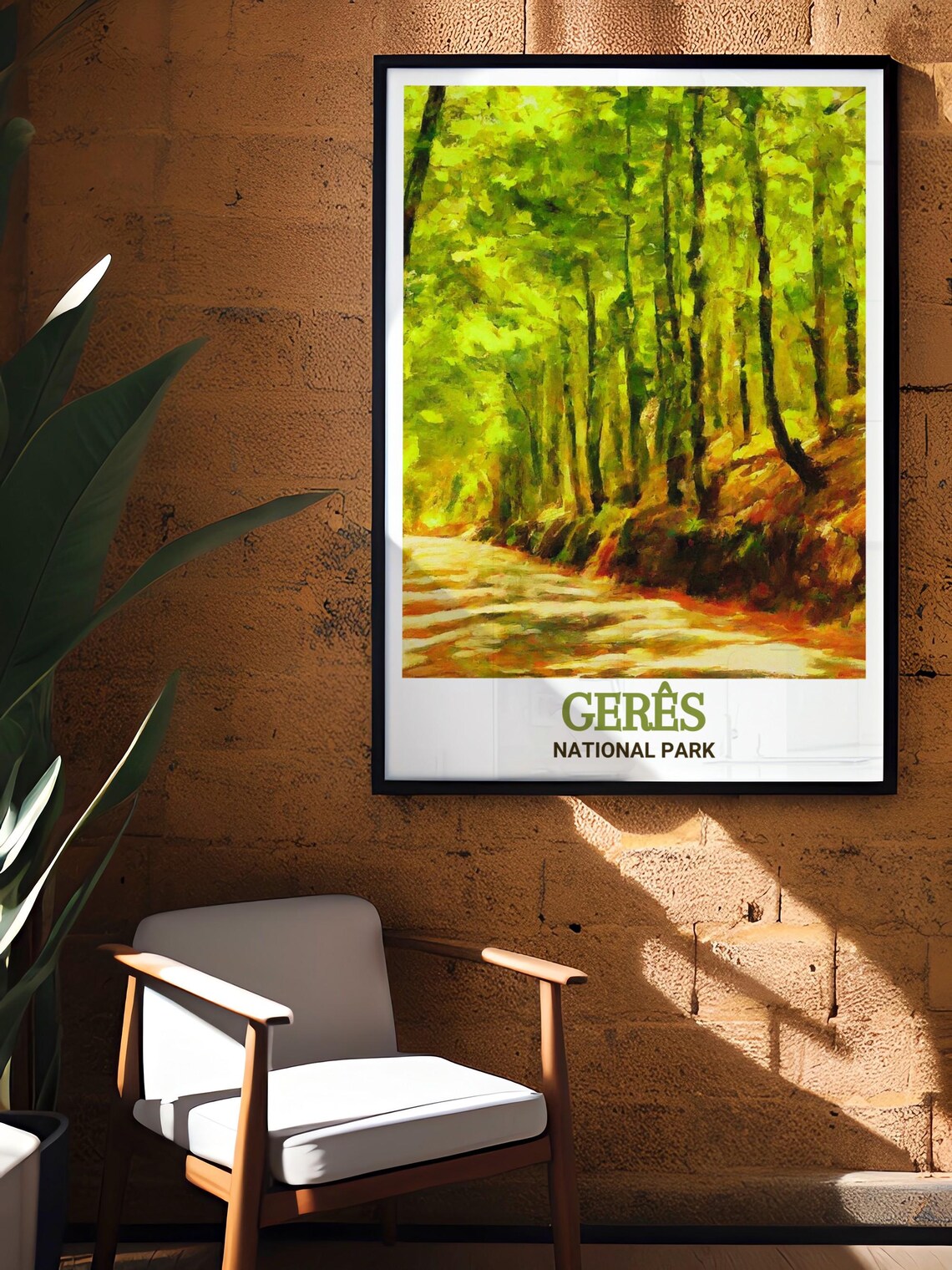 Geres National Park Poster Sunlit Forest Path Watercolor Woodland Art - Image 3