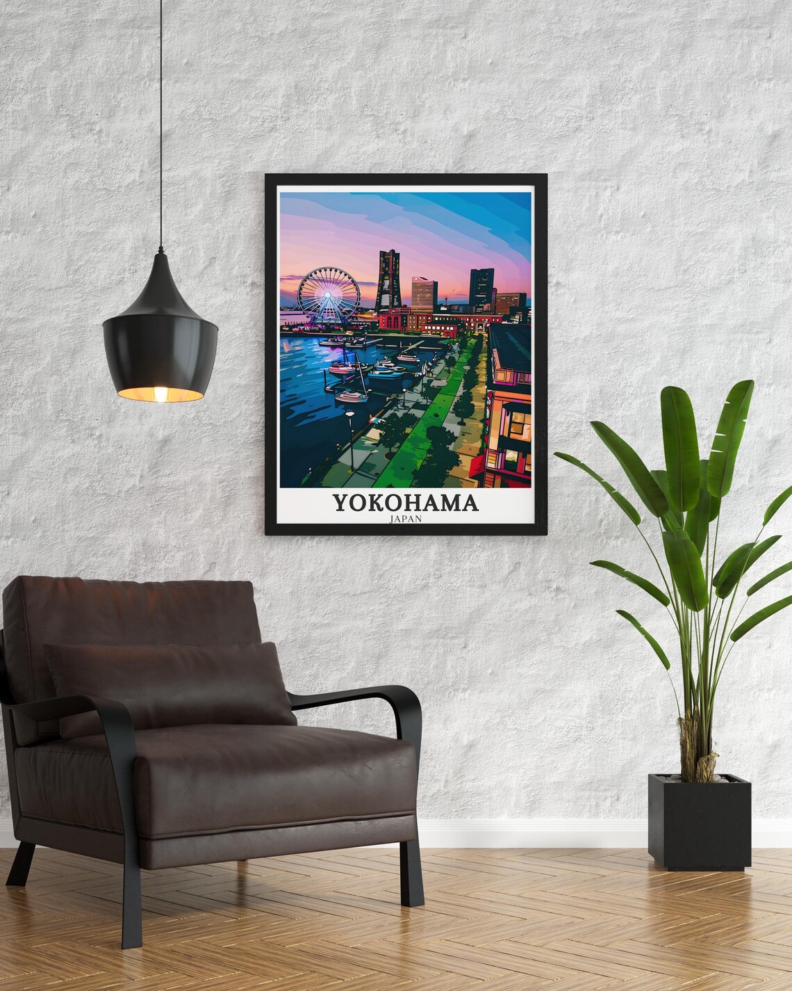 Yokohama Japan Harbor Ferris Wheel Skyline Night Travel Poster - Image 3