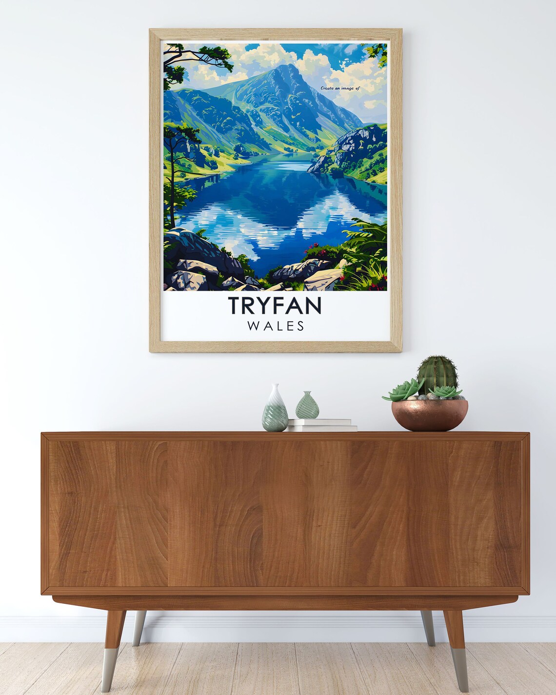 Tryfan Wales Llyn Ogwen Lake with Mountain Reflection Poster - Image 2