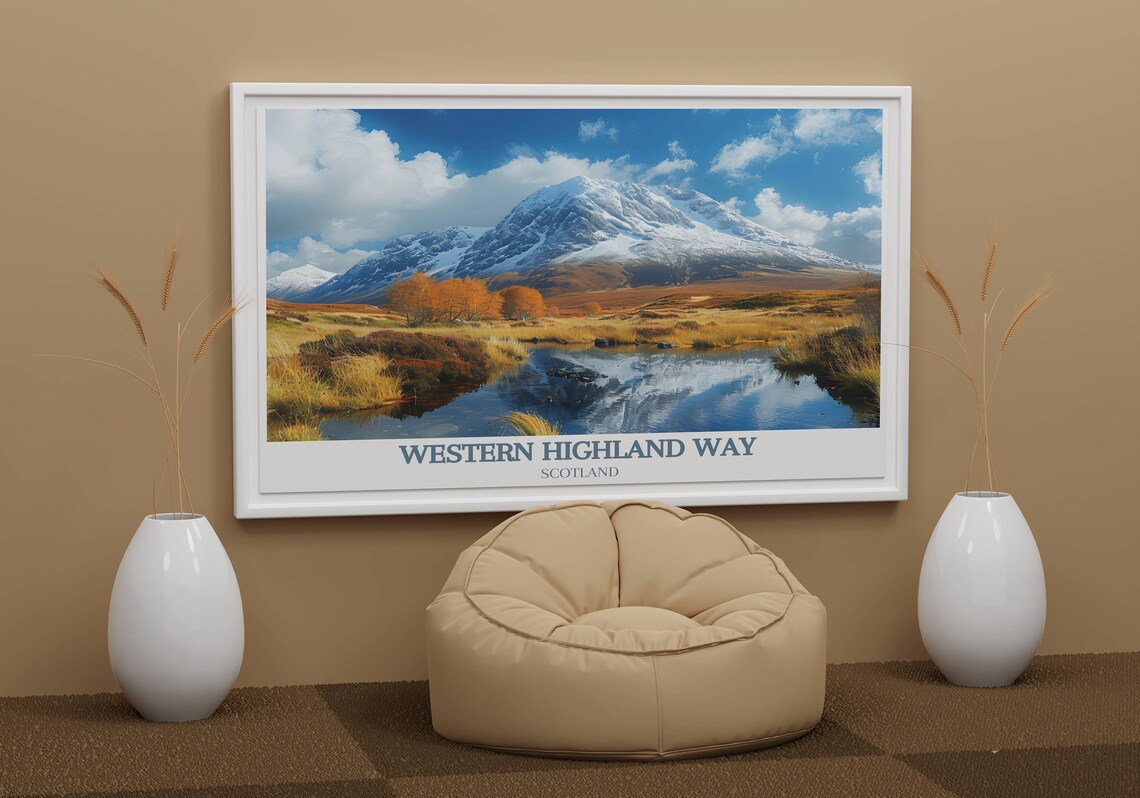 Western Highland Way Scotland Snow Peak Loch Reflection Travel Poster - Image 2