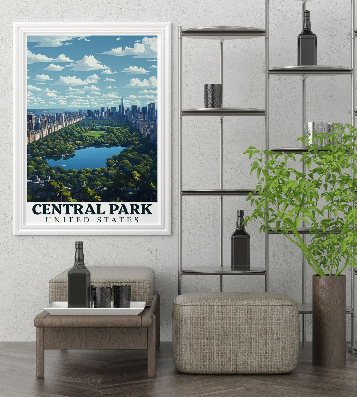 Central Park Aerial Reservoir Manhattan Skyline View New York Poster - Image 3
