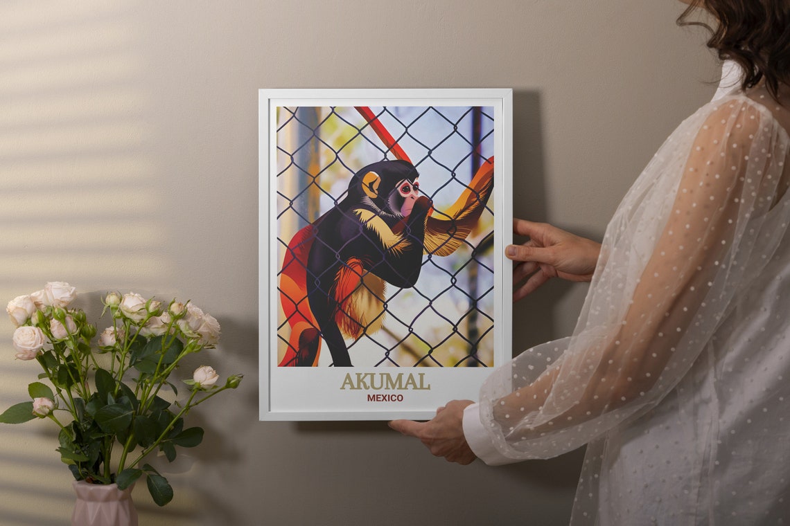 Akumal Monkey Sanctuary Poster Mexico Rescued Monkey Wildlife Art - Image 2