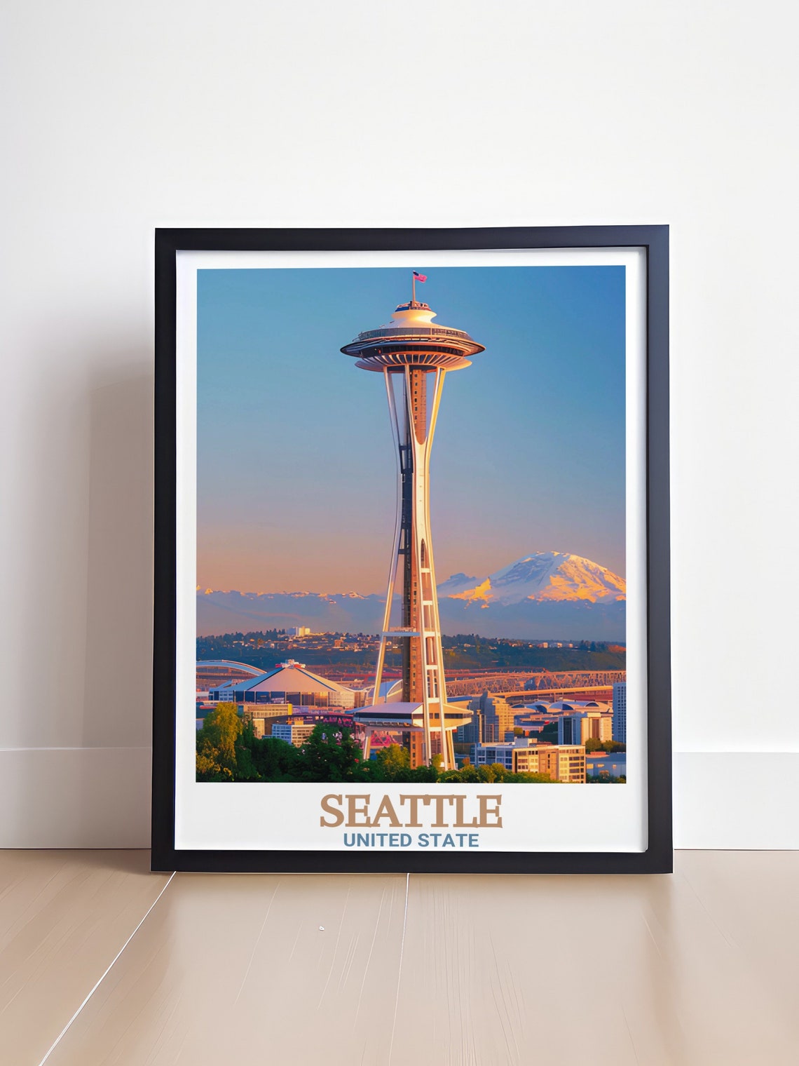 Seattle Space Needle Sunset Skyline With Mount Rainier Poster - Image 4