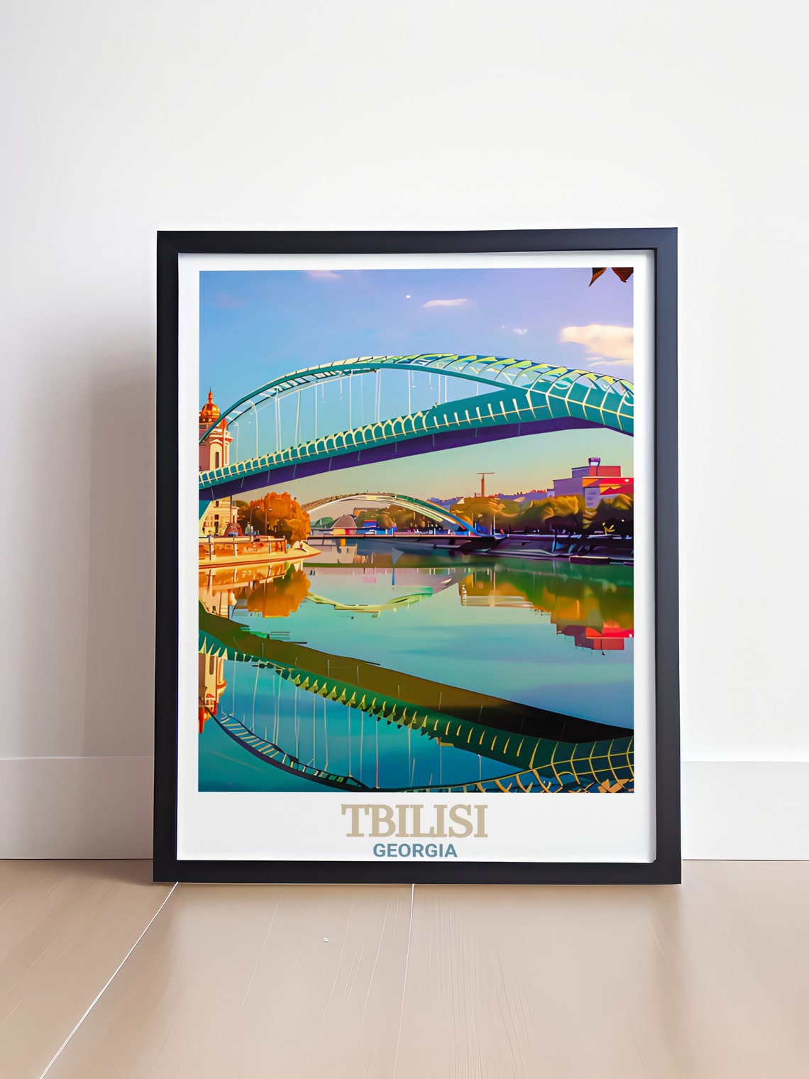 Bridge of Peace Tbilisi River Sunset Reflection Georgia Poster - Image 4